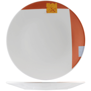Тарелка «Зен»; материал: фарфор; диаметр=305, высота=30 мм; белый,оранжевый цвет