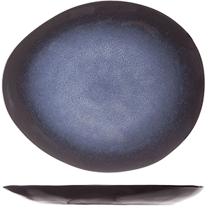 Тарелка для десерта; керамика; L=20.5,B=17.5см; синий,черный