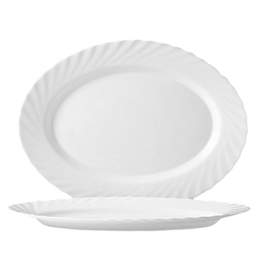 Блюдо овальное «Трианон»; стекло; высота=2, длина=35, ширина=26 см.; белый