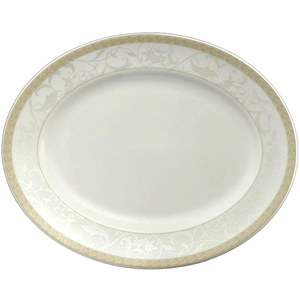 Блюдо овальное «Антуанетт»; фарфор; высота=19, длина=330, ширина=260 мм; белый, оливковый