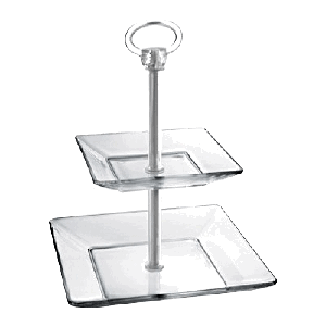 Этажерка 2-х ярусная квадратная для десерта «Моди» длина=15/21 см.; стекло,сталь; высота=28 см.; прозрачный,металлический
