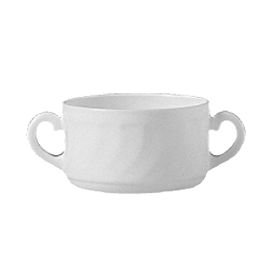 Супница, Бульонница (бульонная чашка) с 2-мя ручками «Трианон»; стекло; 300 мл; диаметр=10, высота=6, длина=14 см.; белый