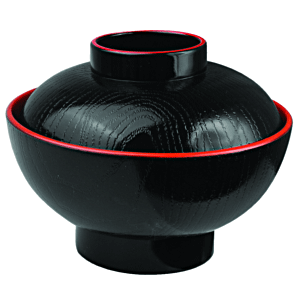 Мисосупница с крышкой; пластик; 350 мл; диаметр=115, высота=95 мм; цвет: черный,красный