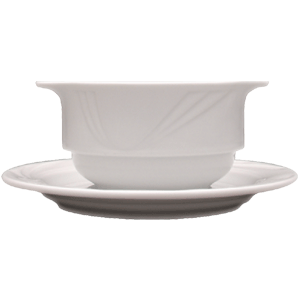 Супница, Бульонница (бульонная чашка) «Аркадия»; материал: фарфор; 300 мл; диаметр=10, высота=6, длина=13 см.; белый