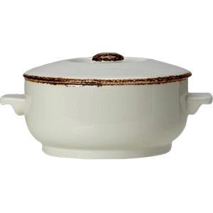 Супница, Бульонница (бульонная чашка) с крышкой «Браун дэппл»; фарфор; 425мл; белый, коричневый 