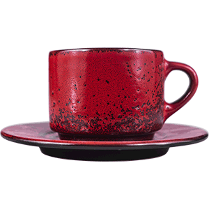 Пара чайная «Млечный путь красный»;  фарфор;  200мл;  D=15,5см;  красный,черный