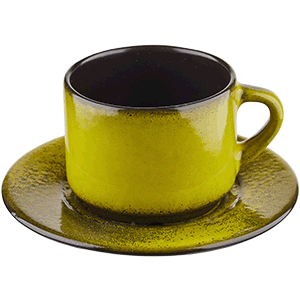Пара чайная «Млечный путь салатовый»; фарфор; 200мл; D=15,5см;  салатовый ,черный