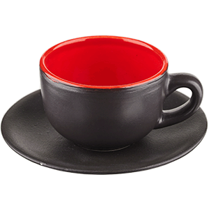 Пара чайная «Кармин»;  керамика;  200мл;  D=15см;  красный,черный