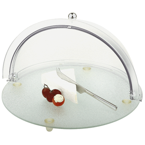 Поднос для сыра с крышкой; стекло, пластик; диаметр=38, высота=26.5, длина=41.5, ширина=41 см.; прозрачный,матовый