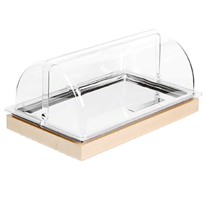 Буфет-витрина с крышкой; сталь нержавеющая,пластик; высота=25.5, длина=53, ширина=32.5 см.; прозрачный