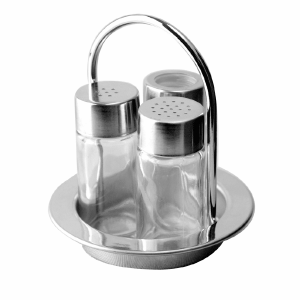 Набор для специй соль, перец, стаканчик для зубочисток; сталь нержавеющая, стекло; диаметр=130, высота=130, длина=130, ширина=110 мм; серебряные