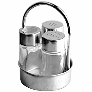 Набор для специй соль, перец, стакан для зубочисток; сталь нержавеющая,стекло; диаметр=75, высота=125, длина=75, ширина=75 мм; серебряные