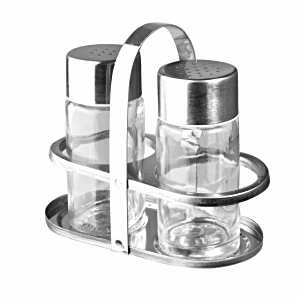 Набор соль/перец на подставке; сталь нержавеющая,стекло; 50 мл; высота=100, длина=105, ширина=55 мм; серебряные,прозрачный