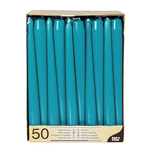 Свечи (50 штук); парафиновые со стеарином ; диаметр=22, высота=250 мм; голубой