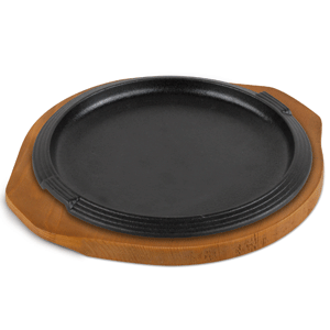 Сковорода для фахитос с подставкой; чугун,дерево; диаметр=200, высота=30, длина=225 мм; цвет: черный, коричневый