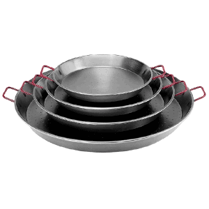 Сковорода для паэльи 2ручки; белая сталь; диаметр=280, высота=50, длина=385 мм; серебряные