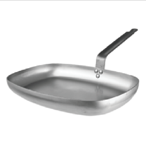Сковорода прямоугольная; белая сталь; высота=5, длина=39, ширина=26 см.; серый