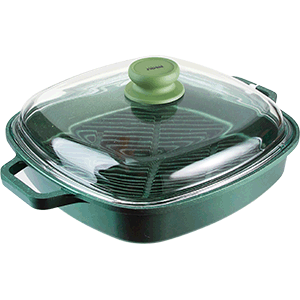 Сковорода-гриль с крышкой; алюминиевый; L=26,B=26см; зеленый 