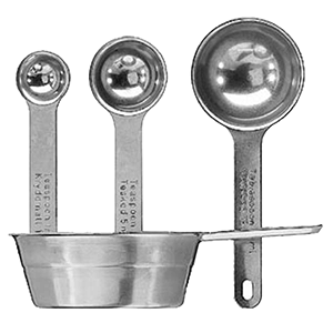 Набор мерных ложек 100 и 15 и 5 и 1.25 мл; сталь нержавеющая; длина=13 см.; металлический