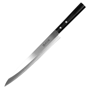 Нож янагиба для суши,сашими «Масахиро»; сталь,дерево; длина=410/275, ширина=35 мм; металлический,цвет: черный