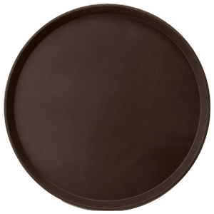Поднос круглый; пластик,прорезиненный; диаметр=275, высота=20 мм; коричневый,серый