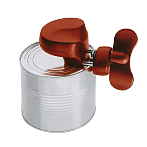 Открывалка для консервных банок; пластик,сталь; длина=11, ширина=8 см.; красный,металлический