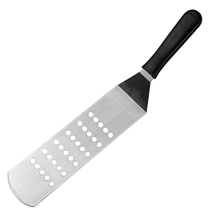 Лопатка изогнутая перфорированная «Проотель»; сталь нержавеющая,пластик; длина=250/425, ширина=75 мм; металлический,цвет: черный