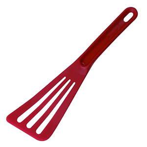 Лопатка кухонная перфорированная «Экзогласс»; пластик; длина=30 см.; красный
