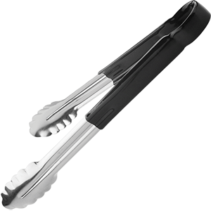 Щипцы универсальные черная ручка «Проотель»; сталь нержавеющая,резина; L=30см
