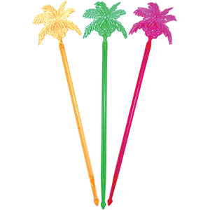 Мешалка «Пальма-кокос» (100 штук); полистирол; длина=23.5 см.; разноцветные