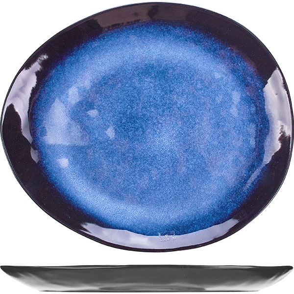 Тарелка овальная; керамика; L=27.5,B=23см; синий,черный