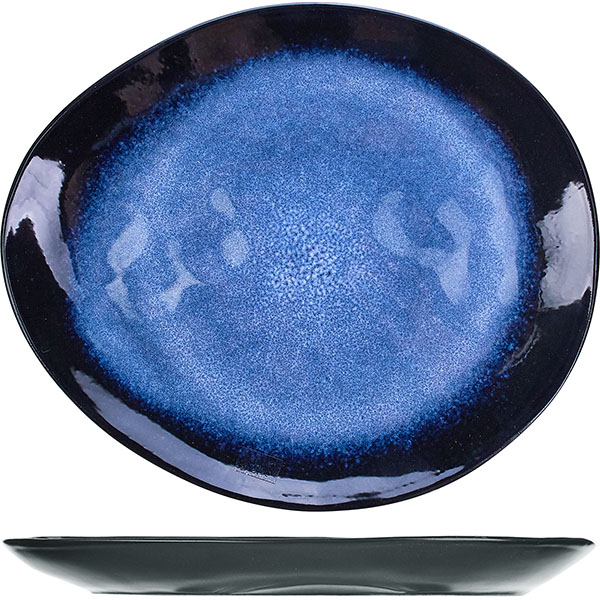 Тарелка для десерта; керамика; L=20.5,B=17.5см; синий,черный