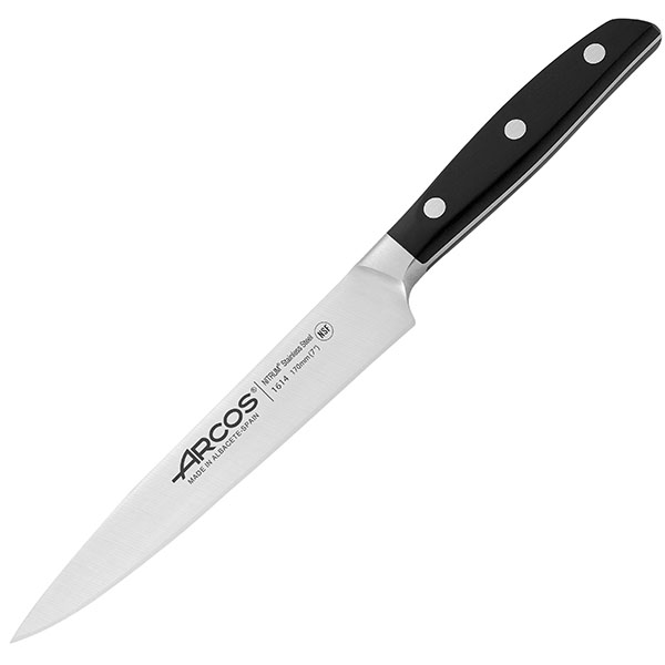 Нож поварской «Манхэттен»; сталь нержавейка,полиоксиметилен; L=17см; металлический ,черный