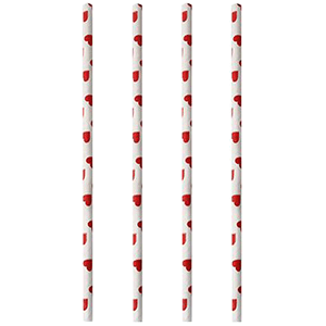 Трубочки «Сердца» [100 шт]; бумага; D=0.6,L=20см; белый, красный