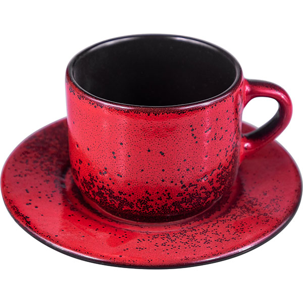 Пара чайная «Млечный путь красный»;  фарфор;  200мл;  D=15,5см;  красный,черный