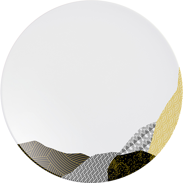 Тарелка мелкая «Фрагмент Амбре»;  фарфор;  D=28,5см;  белый,желт.