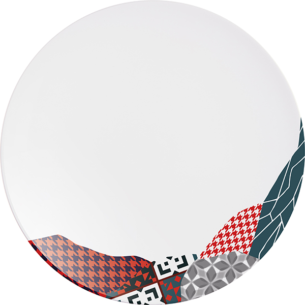 Тарелка мелкая «Фрагмент Кармин»;  фарфор;  D=25,5см;  белый,красный