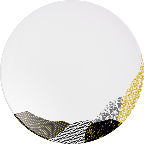 Тарелка мелкая «Фрагмент Амбре»;  фарфор;  D=25,5см;  белый,желт.