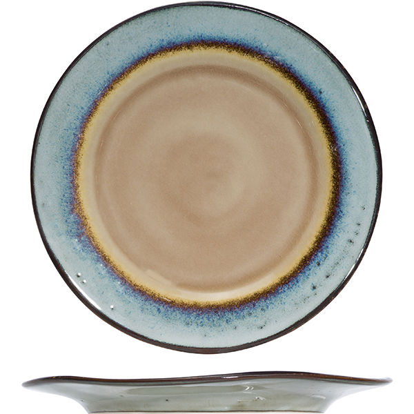 Тарелка десертная; керамика; D=21см; коричнев., голуб.
