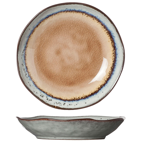 Тарелка маленькая; керамика; D=155, H=30мм; коричнев., голуб.