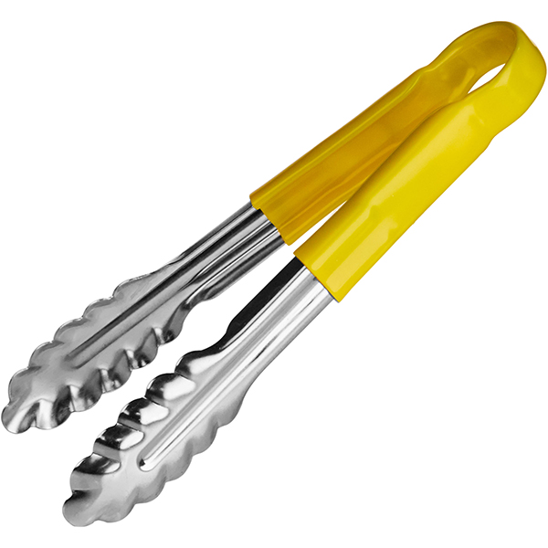 Щипцы желтая ручка «Проотель»; сталь нержавеющая, резина; , L=240/85, B=40мм; металлический, желт.