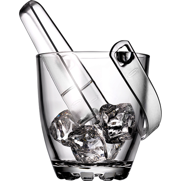 Емкость для льда + щипцы «Сильвана»; стекло; 0, 84л; D=75/120, H=125мм; прозрачный
