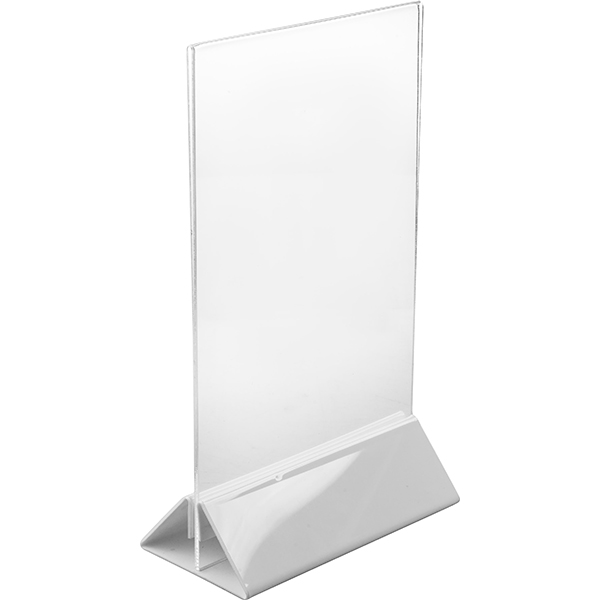 Подставка настольная для меню А5 «Экспресс»; пластик; высота=23, длина=15, ширина=6.5 см.; прозрачный, белый
