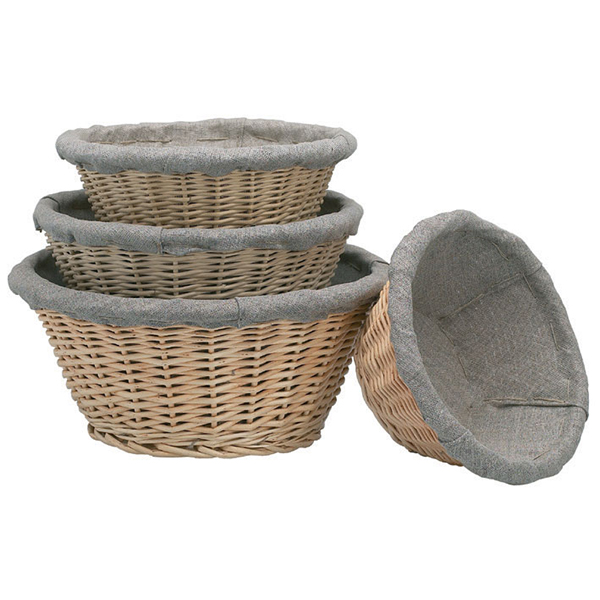 Корзина плетеная для хлеба с чехлом; лоза ивовая,текстиль; диаметр=21, высота=11 см.; бежевая,серый