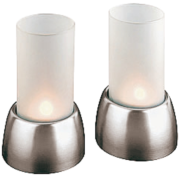 Подсвечник (2 штуки); сталь нержавеющая, стекло; диаметр=7.5, высота=12.5 см.; матовый