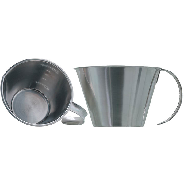 Мерный стакан низкая модель; сталь нержавеющая; объем: 1 литр; диаметр=15/19.5, высота=10.5 см.; металлический
