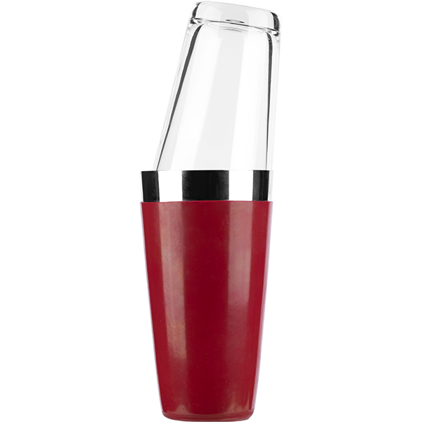 Шейкер со стаканом «Бостон»; сталь нержавеющая,стекло; 500 мл; диаметр=93/60, высота=295 мм; красный,прозрачный