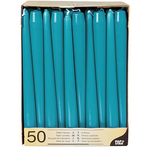 Свечи светло-голубой (50 штук); парафиновые со стеарином ; диаметр=22, высота=250 мм