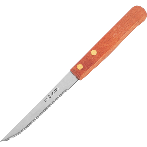 Нож для стейка «Проотель»; сталь нержавеющая, дерево; L=10см; металлический, коричневый