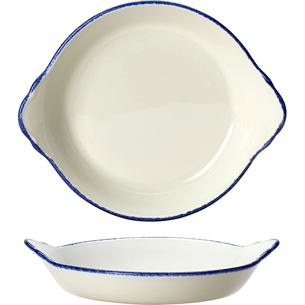 Сковорода порционная «Блю дэппл»; фарфор; D=21.5см; белый, синий